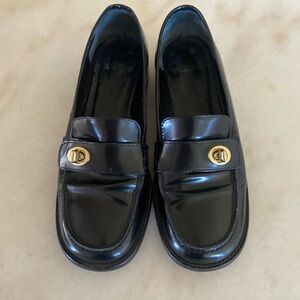 Coach Black Vintage Loafers with Gold buckle Accent